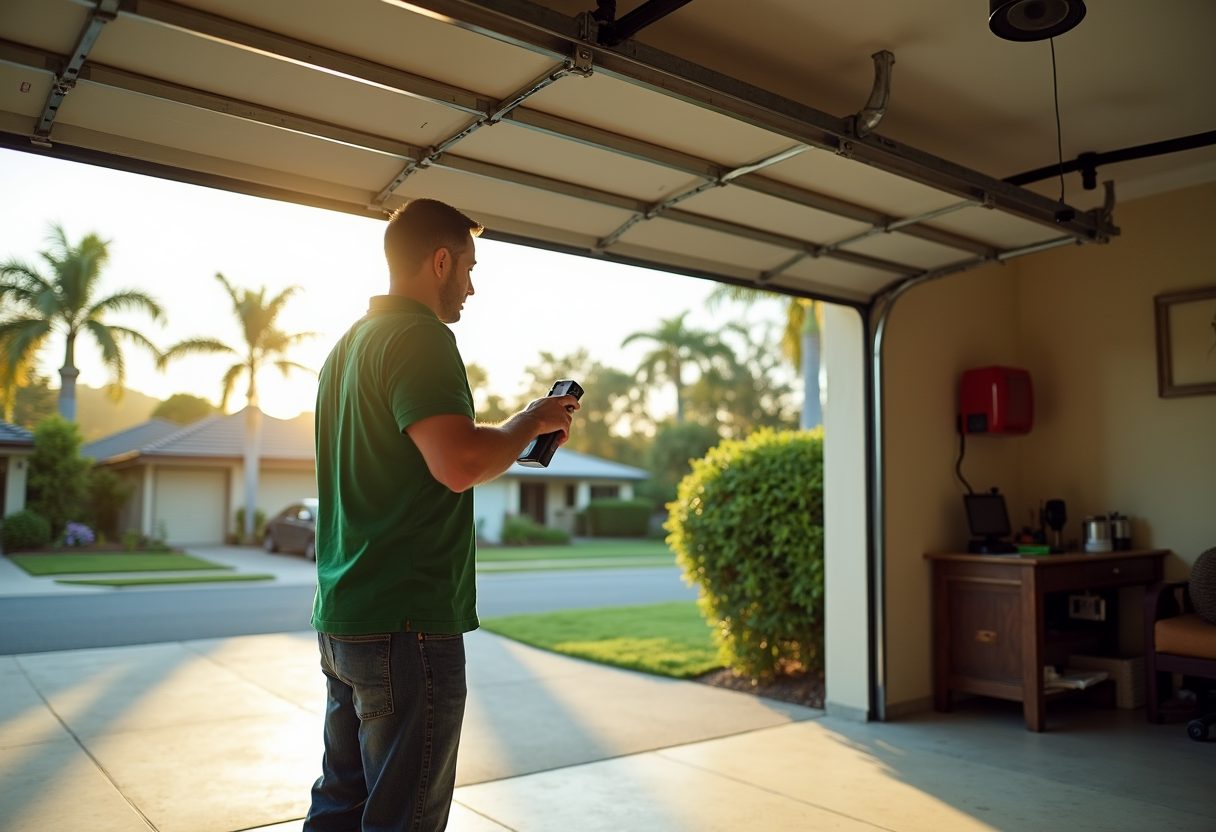 Technician adjusting a belt-drive garage opener — Arundel